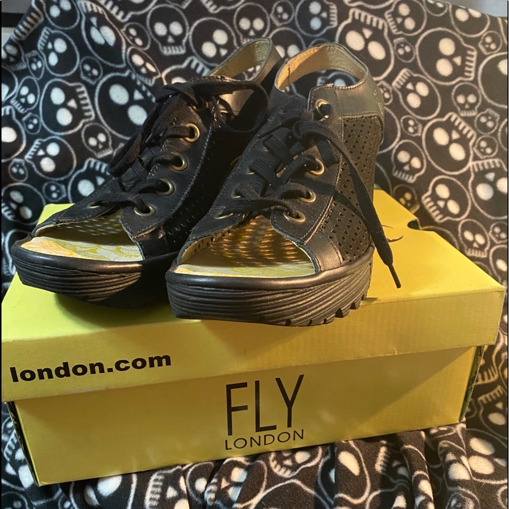Fly London Black Wedges - Picture 3 of 14